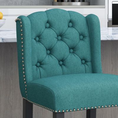 Set of 2 Wingback Counter Stools with Button-Tufted Back & Nailhead Accents-The Pop Home