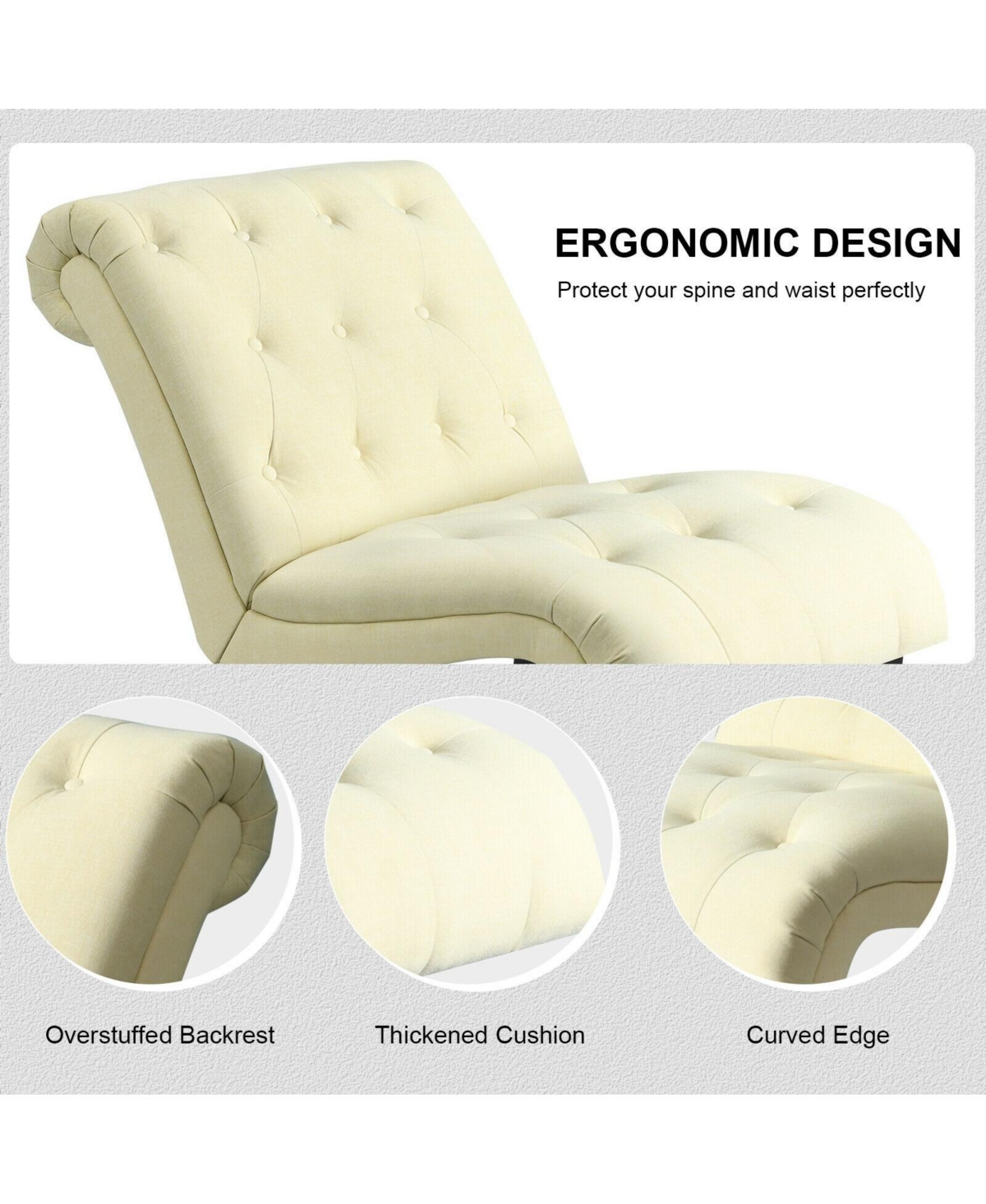 Gouun Cotton Linen Fabric Armless Accent Chair with Adjustable Foot Pads -khaki