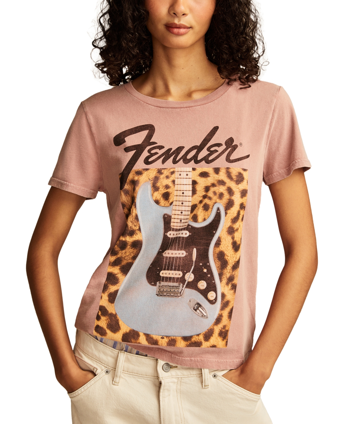 LUCKY BRAND WOMEN'S FENDER LEOPARD CLASSIC CREWNECK T-SHIRT 