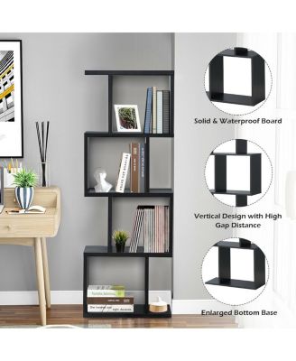 4 Tiers Wooden S-Shaped Bookcase for Living Room Bedroom Office