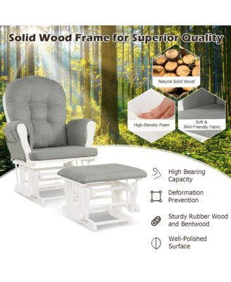 Wood Glider and Ottoman Set with Padded Armrests and Detachable Cushion