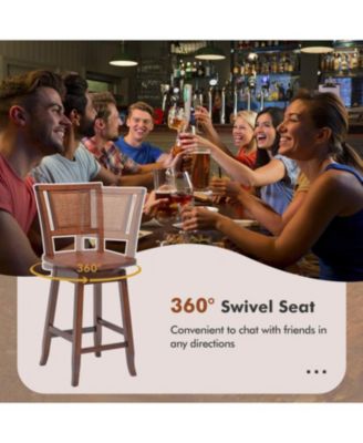 2 Pieces 24.5 Inch Bar Stools with Rattan Back and Swivel Seat