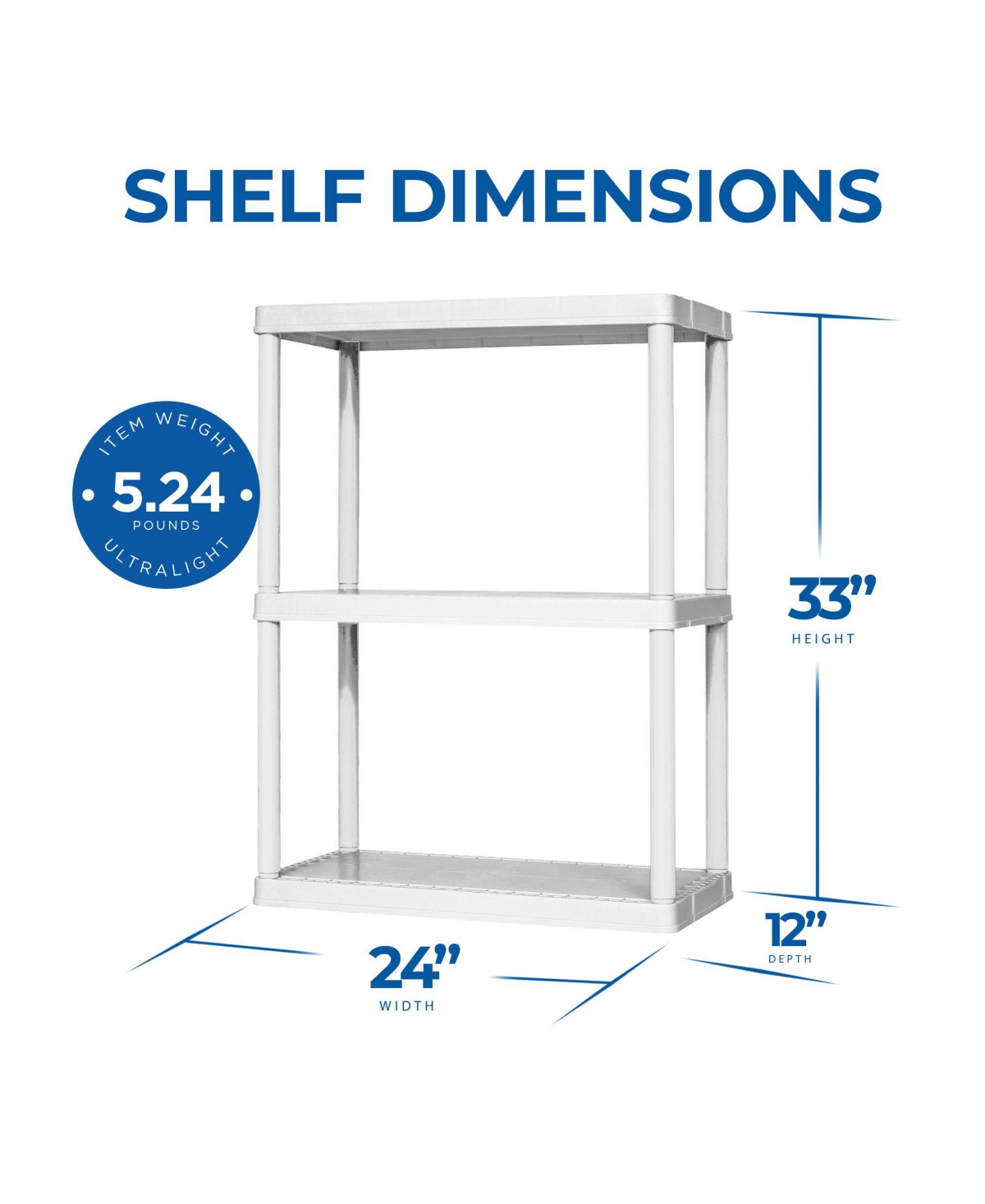 Gracious Living 3 Shelf Fixed Height Light Duty Storage Unit,(2 Pack) - White