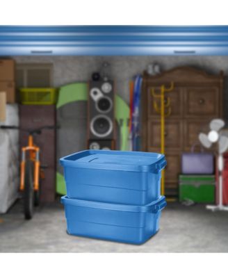 Roughneck Tote 10 Gallon Storage Container, Heritage Blue (6 Pack)