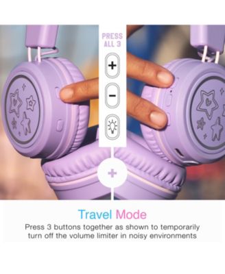KidJamz KJ55BT Safe Listening Bluetooth Wireless Headphones for Kids w/ LED Lights