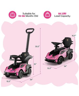 3-in-1 Licensed Lamborghini Ride on Push Car Stroller Sliding Car w/ Sound