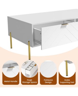 47in Rectangle Wood Mid-Century Modern Coffee Table with 2 Drawers