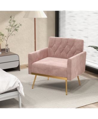 Modern Velvet Accent Chair with Button Tufted Back Metal Legs and Adjustable Foot Pads