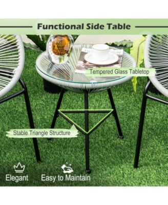 3 Pieces Patio Acapulco Furniture Bistro Set with Glass Table