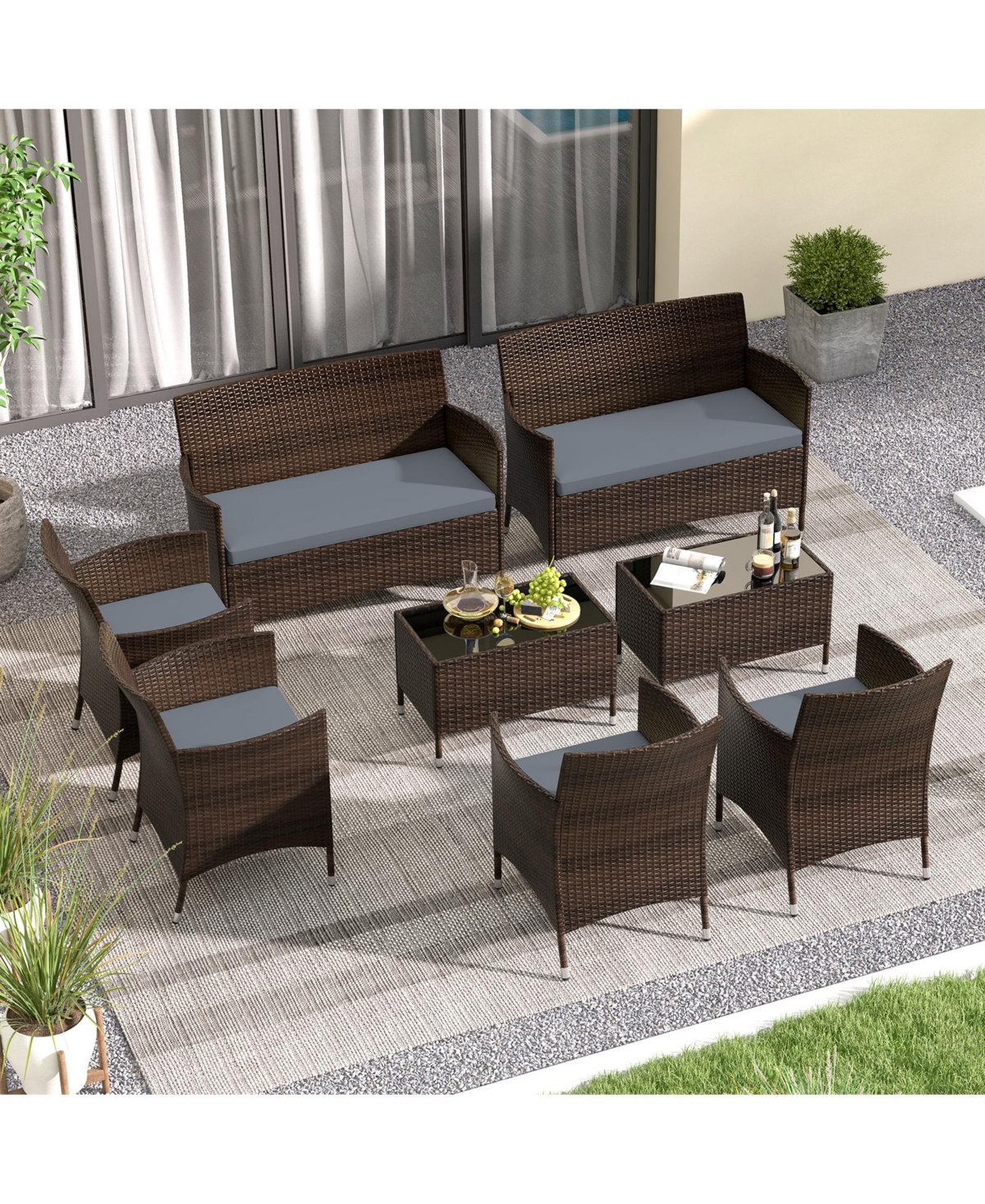 Gouun 4 Pieces Comfortable Outdoor Rattan Sofa Set with Glass Table