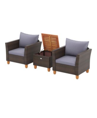 3-Piece Patio Rattan Furniture Set with Acacia Wood Table