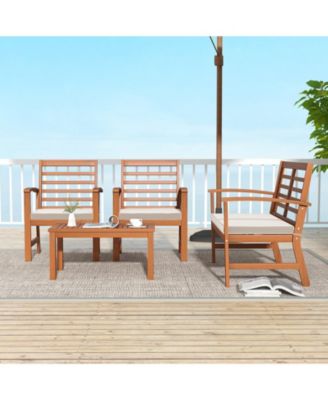 4-Piece Acacia Wood Outdoor Furniture Set with Cushioned Chairs and Coffee Table
