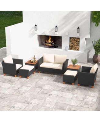 7 Pieces Patio Furniture PE Rattan Sectional Sofa Set with Armchairs and Table