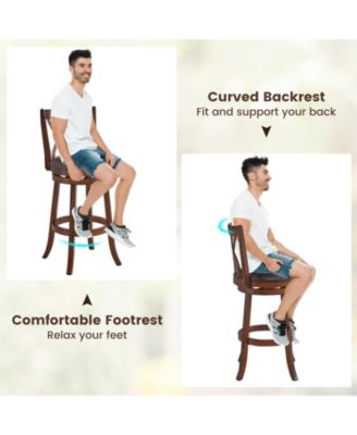 360° Swivel Counter Height Chairs with PU Leather Cushioned Seat and Footrests-30 inches