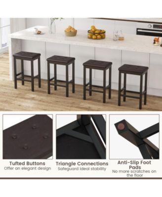 24 Inch Bar Stools with Padded Seat Footrest and Rubber Wood Frame