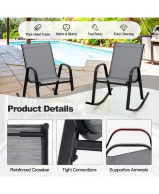 Set of 2 Metal Patio Rocking Chair with Breathable Seat Fabric