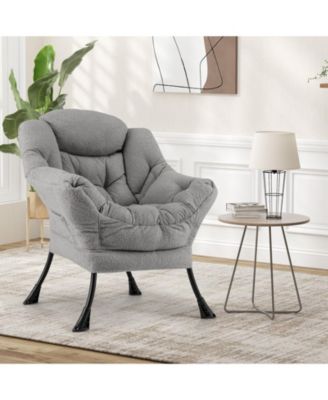 GOUUN Sherpa Upholstered Accent Chair with Cozy Head Pillow