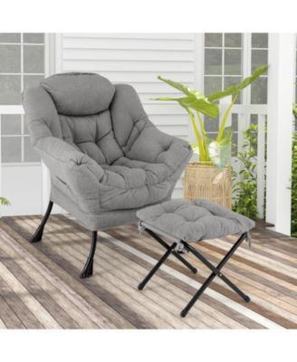 Modern Accent Chair with Folding Footrest and Head Pillow