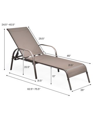GOUUN 2 Pcs Outdoor Patio Lounge Chair Chaise Fabric with Adjustable Reclining Armrest