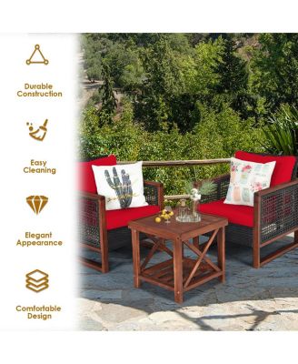 3 Pieces Acacia Wood Patio Furniture Set with Table