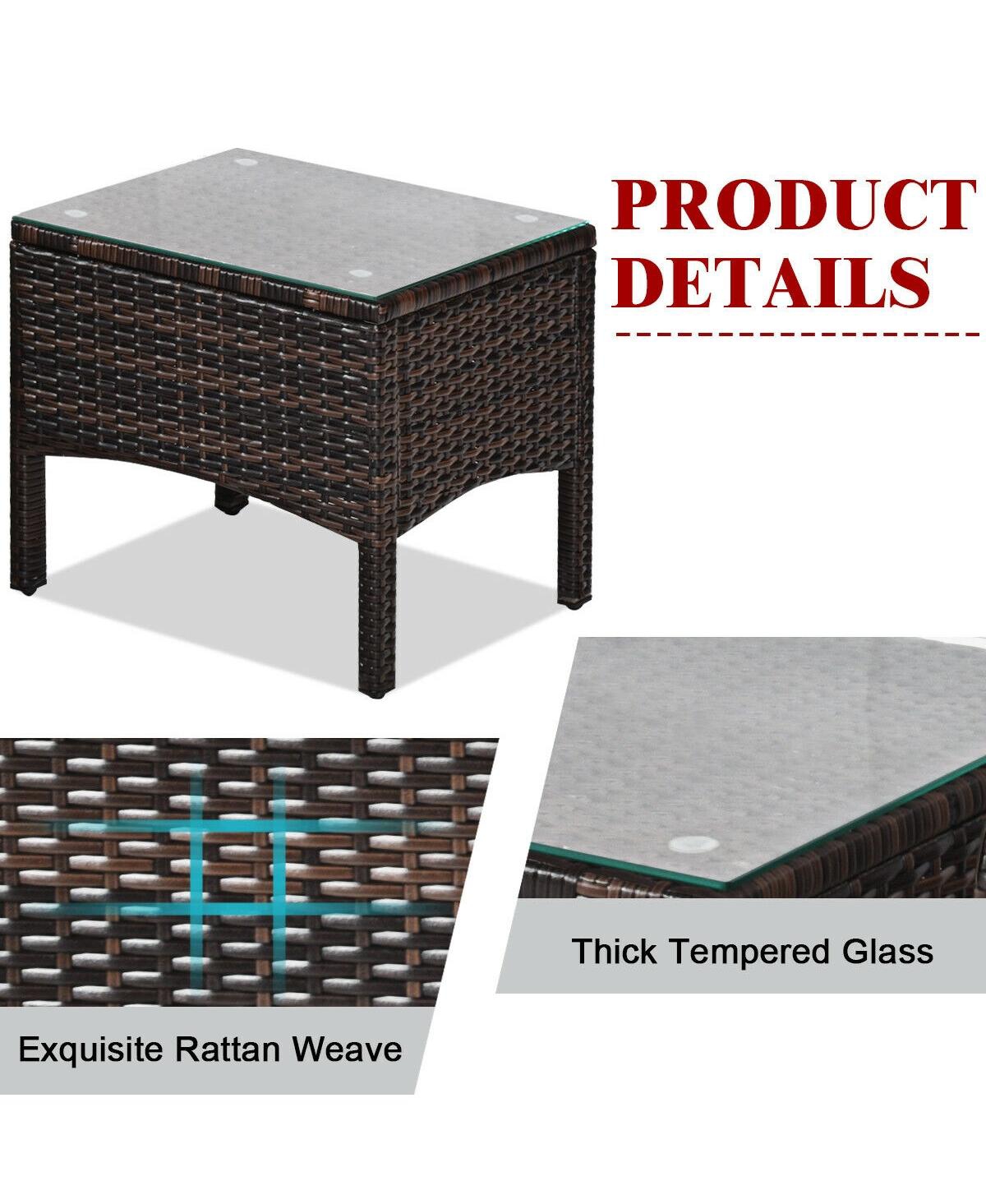 Gouun 3 Pcs Outdoor Patio Rattan Conversation Set with Seat Cushions