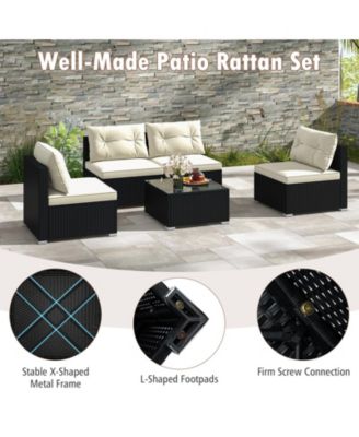 5 Pieces Outdoor Patio Furniture Set with Cushions and Table