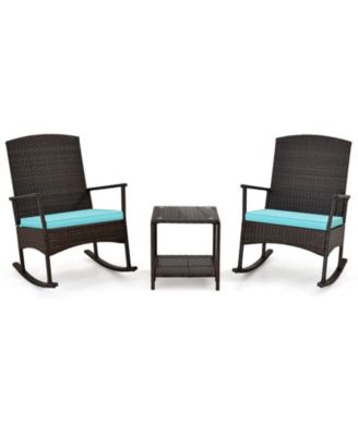 3 Piece Patio Rocking Set Wicker Rocking Chairs with 2-Tier Table
