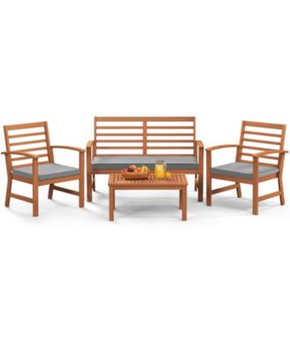 4 Pieces Outdoor Furniture Set with Stable Acacia Wood Frame