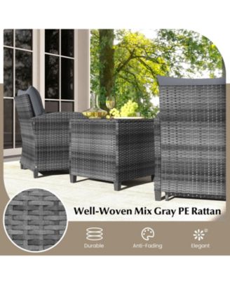5 Piece Patio Rattan Furniture with 2 Ottomans and Tempered Glass Table