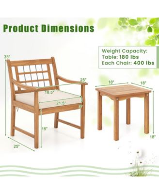 3 Piece Wood Patio Furniture Set with Seat Cushions and Acacia Wood Frame