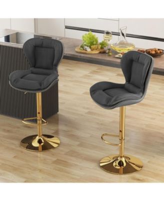 Set of 2 Swivel Bar Stools PU Leather Bar Chairs with Footrest and Curved Backrest