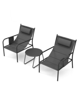 3 Piece Outdoor Bistro Set Patio Metal Chair and Table Set