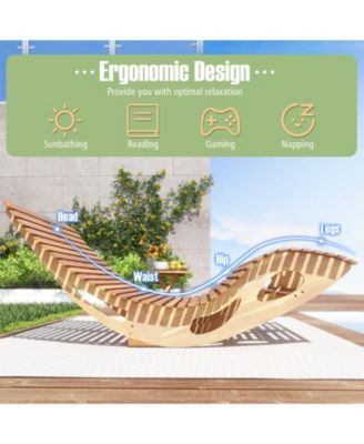 Slatted Acacia 2-Seat Patio Dual Rocker Sunbed Wood Lounger with Ergonomic Curved Seat