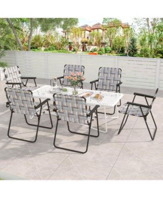 2 Pieces Folding Beach Chair Camping Lawn Webbing Chair-Cofee