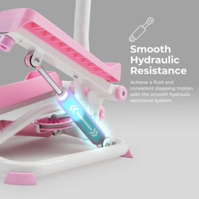 Pink Smart Stair Exercise Stepper w Handlebar & Resistance Band, Free SunnyFit App Via Bluetooth