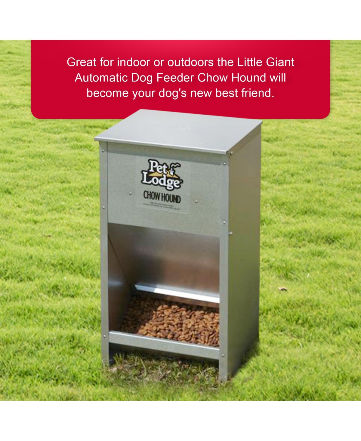 Pet Lodge Dry Food Automatic Steel Dog Feeder Chow Hound 25 Pound Capacity
