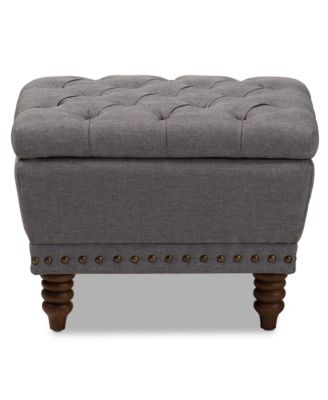 Annabelle Modern and Contemporary Light Grey Fabric Upholstered Walnut Wood Finished Button-Tufted Storage Ottoman