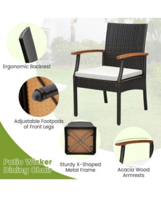 GOUUN 7 Pieces Outdoor Wicker Chair and Dining Table Set-Wood Handrail