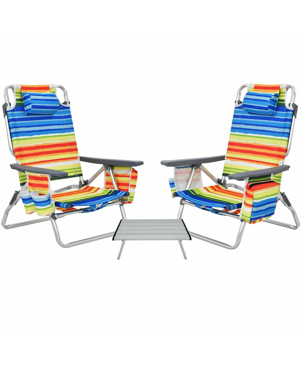 Gouun 2 Packs 5-Position Outdoor Folding Backpack Beach Table Chair Reclining Chair Set - Yellow