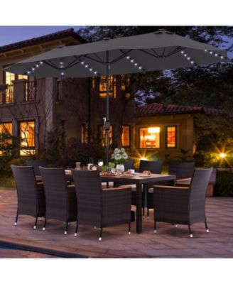 11 Pieces Patio Dining Set with 15 Feet Double-Sided Patio Umbrella and Base