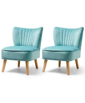 Modern Armless Velvet Accent Chair with Wood Legs