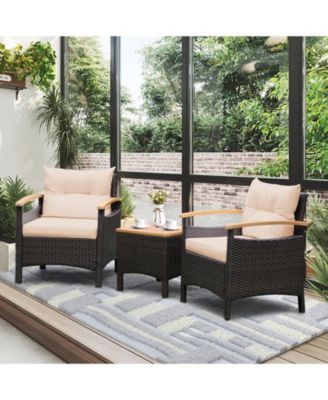 Patio Wicker Loveseat Sofa with Multipurpose Ottoman and Retractable Side Tray