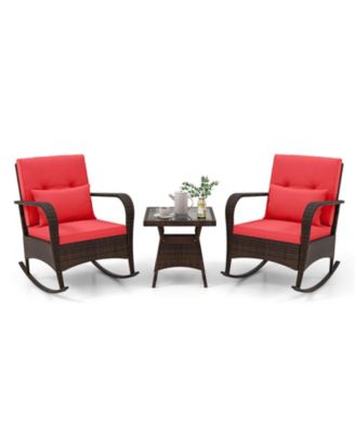3 Pieces Outdoor Rocking Set with Tempered Glass Table for Backyard Poolside