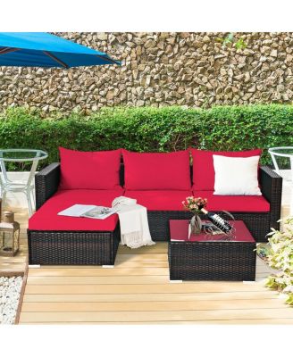 5 Pieces Patio Rattan Sectional Furniture Set with Cushions and Table