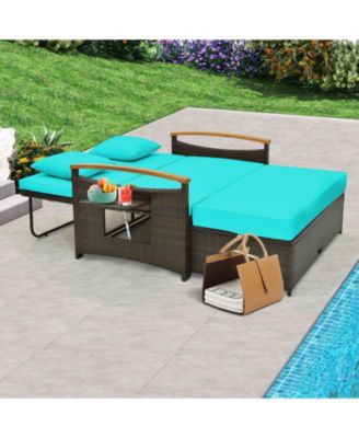 Outdoor Wicker Daybed with Folding Panels and Storage Ottoman