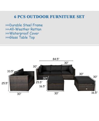 6 Pieces Patio Rattan Furniture Set with Sectional Cushion