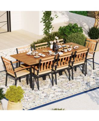 GOUUN 9 Pieces Patio Dining Outdoor Furniture Set with 8 Chairs and Umbrella Hole