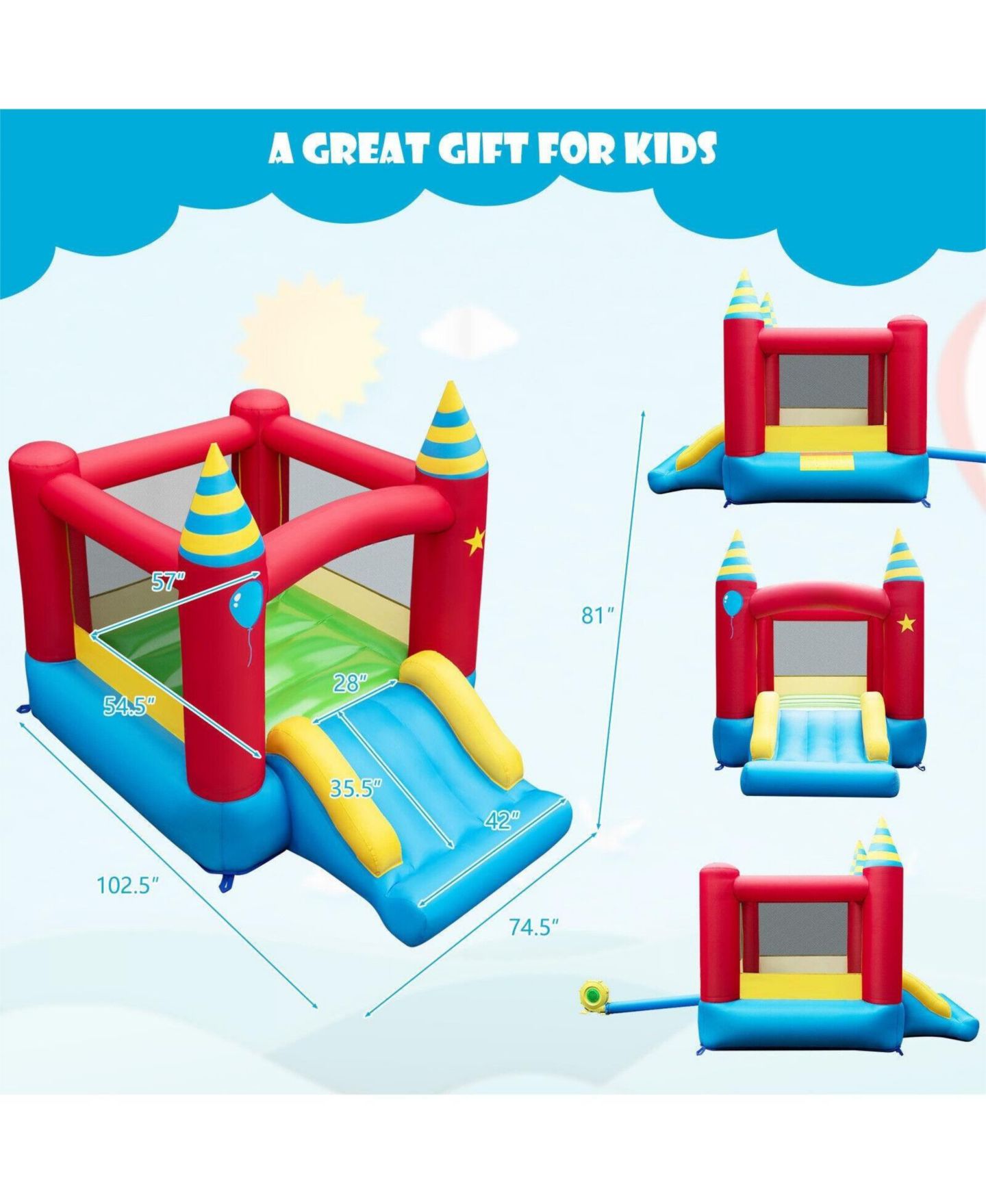 Детская игрушка GOUUN Kids' Inflatable Bounce Castle with Slide, Fits 2-3 Children, Ages 3+, цвет: Красный — фото 7