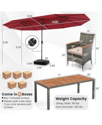 11 Pieces Patio Dining Set with 15 Feet Double-Sided Patio Umbrella Base Included-Wine