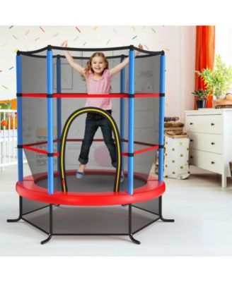 55 Inch Kids Recreational Trampoline Bouncing Jumping Mat with Enclosure Net